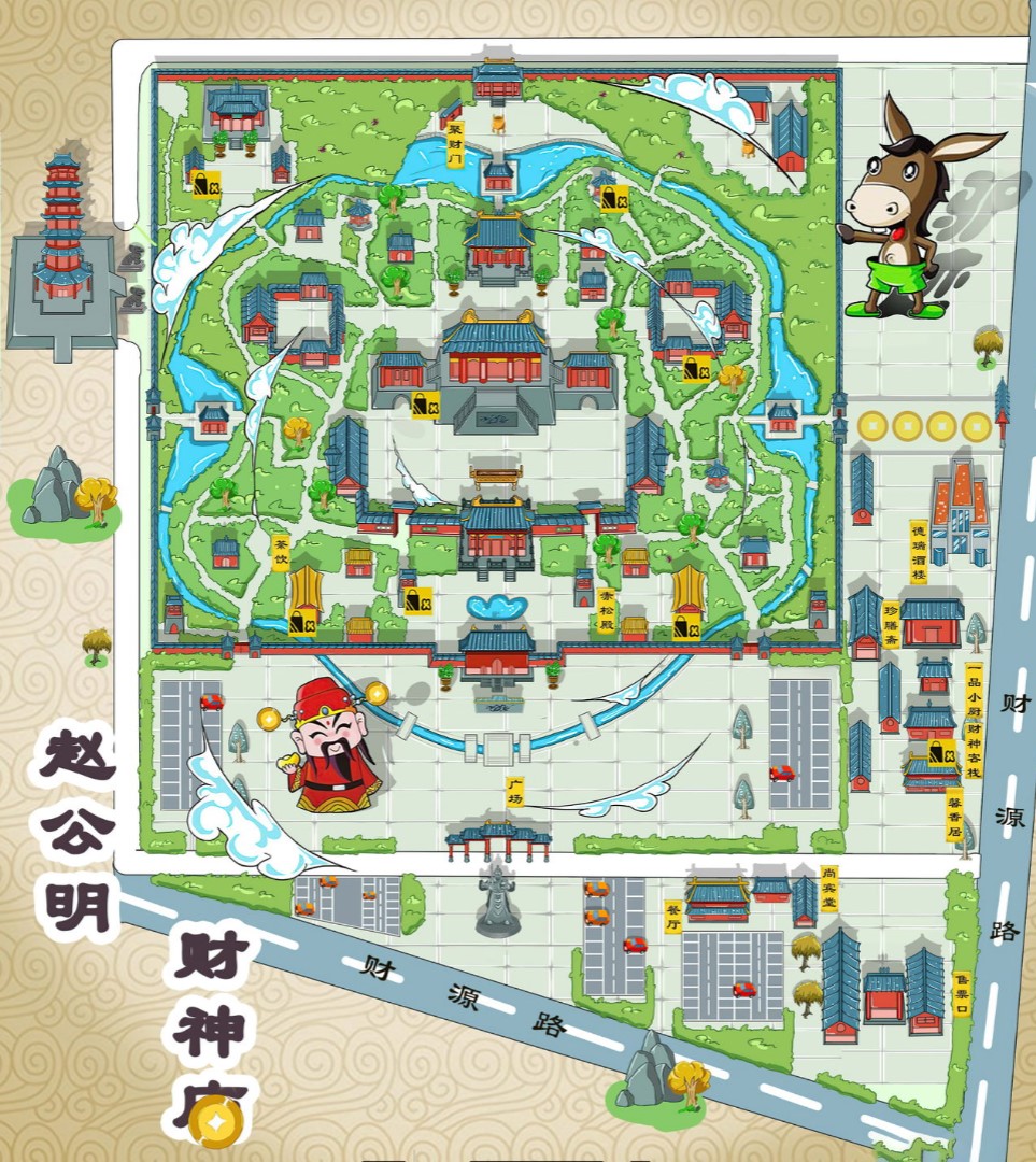 城关寺庙类手绘地图